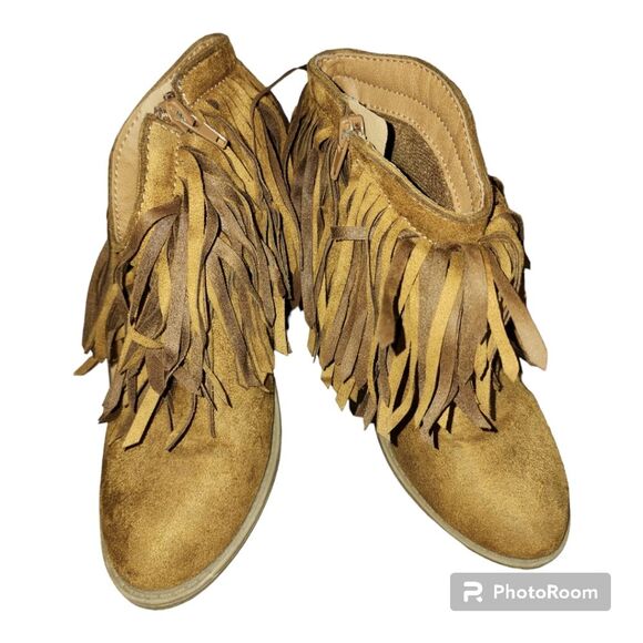 Soda fringe bootie women's size 6 comfy heel boots ankle boots caramel stylish - Picture 4 of 13